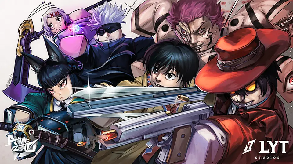 Official Anime Zero key art showing several anime-inspired fighters from the weapon roster